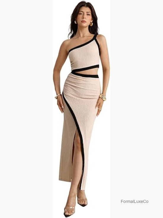 Dresses & Skirts - One Shoulder Cut Out Dress Ruched Split Bodycon Evening Long Dress